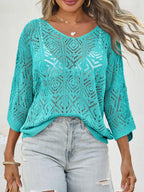 Fisoew Women's Bohemian-Inspired Beige Crochet Top with V-Neck #Springtok #summervibes Casual Chic Womenswear Lightweight costco finds this week tops women's clothes flash sale summer tops