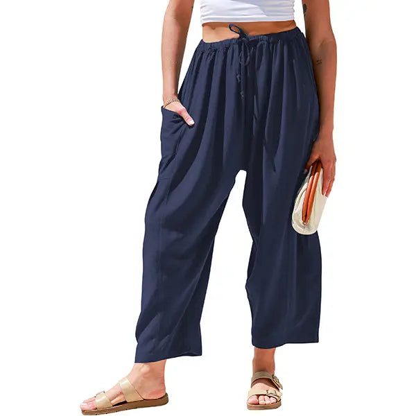 TARES Womens Linen Blend Wide Leg Pants Oversize Casual Loose Fit Beach Palazzo Harem Pants with Pockets Vacation summer outfits Womenswear