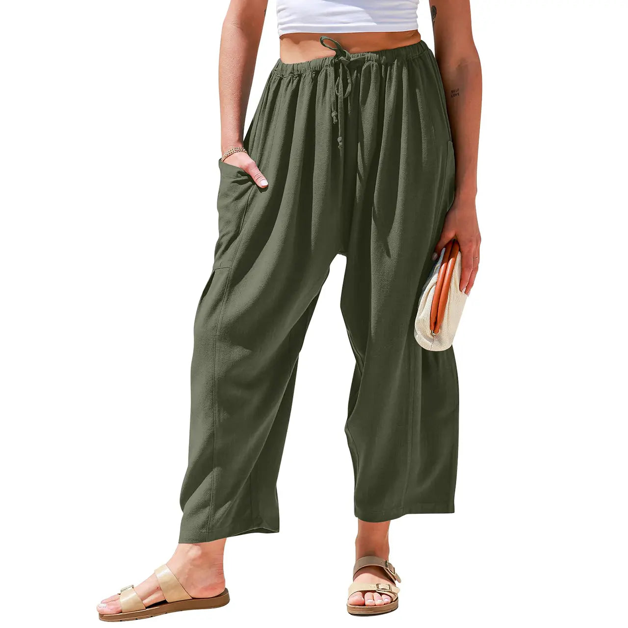 TARES Womens Linen Blend Wide Leg Pants Oversize Casual Loose Fit Beach Palazzo Harem Pants with Pockets Vacation summer outfits Womenswear