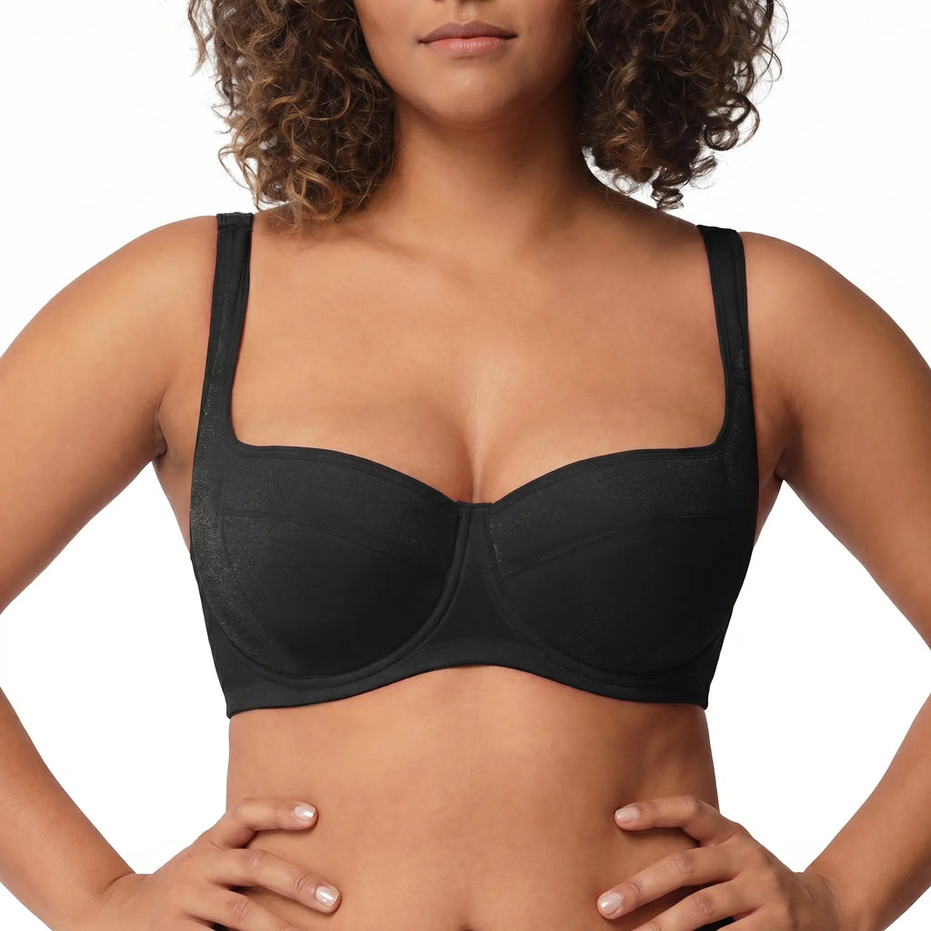ISHA Starry Night 4mm Lightly Padded Plus Size Lifting Support Add 0.5-1 Cup Size Balconette Bra Underwire Glass Shimmer Fabric U Shaped Back Smoothing Wider Padded Straps Sexy Demi Low Cut Natural Push Up for Big Bust Women Daily Lingerie