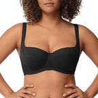 ISHA Starry Night 4mm Lightly Padded Plus Size Lifting Support Add 0.5-1 Cup Size Balconette Bra Underwire Glass Shimmer Fabric U Shaped Back Smoothing Wider Padded Straps Sexy Demi Low Cut Natural Push Up for Big Bust Women Daily Lingerie