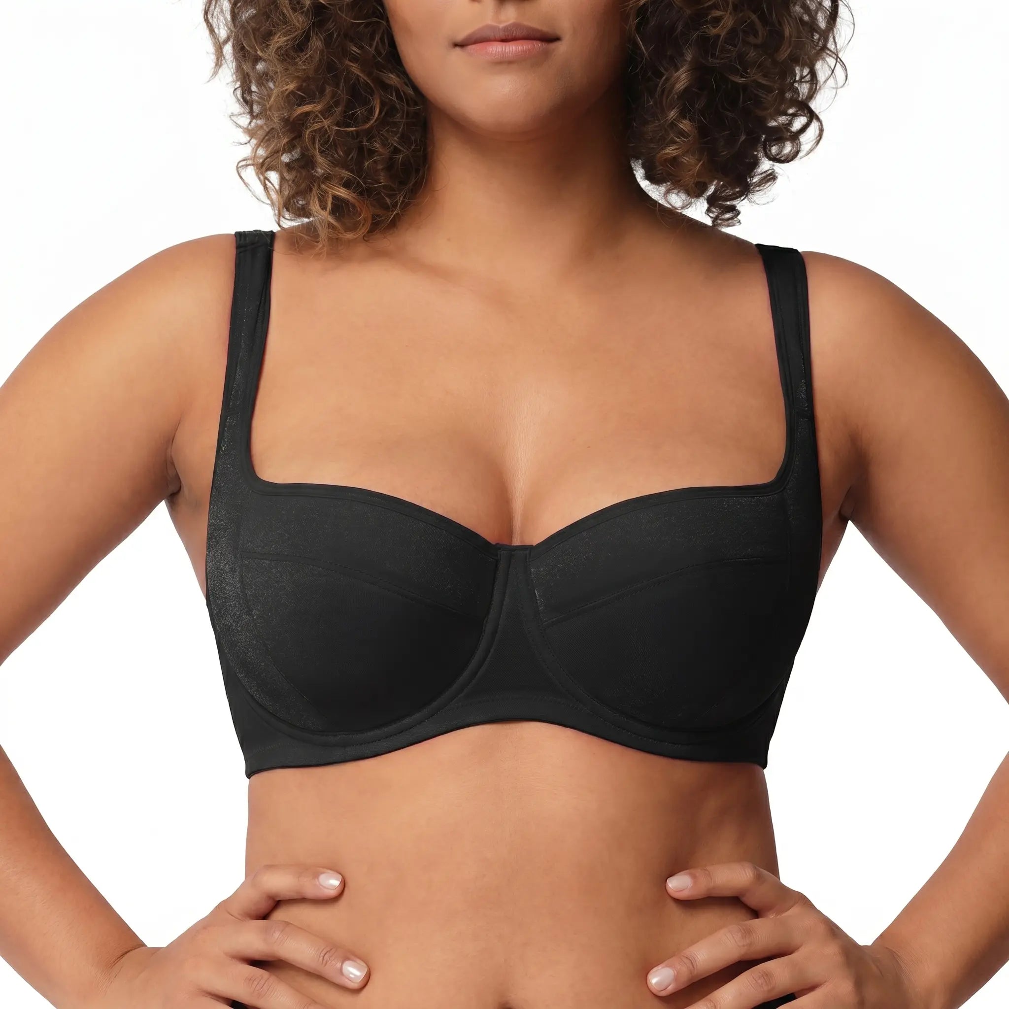 ISHA Starry Night 4mm Lightly Padded Plus Size Lifting Support Add 0.5-1 Cup Size Balconette Bra Underwire Glass Shimmer Fabric U Shaped Back Smoothing Wider Padded Straps Sexy Demi Low Cut Natural Push Up for Big Bust Women Daily Lingerie