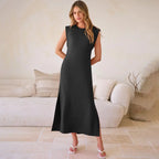 Women Summer Casual Sleeveless Maxi Dress 2026 Crewneck Loose Split Wrinkle-Free Beach Travel Vacation Long Sundress