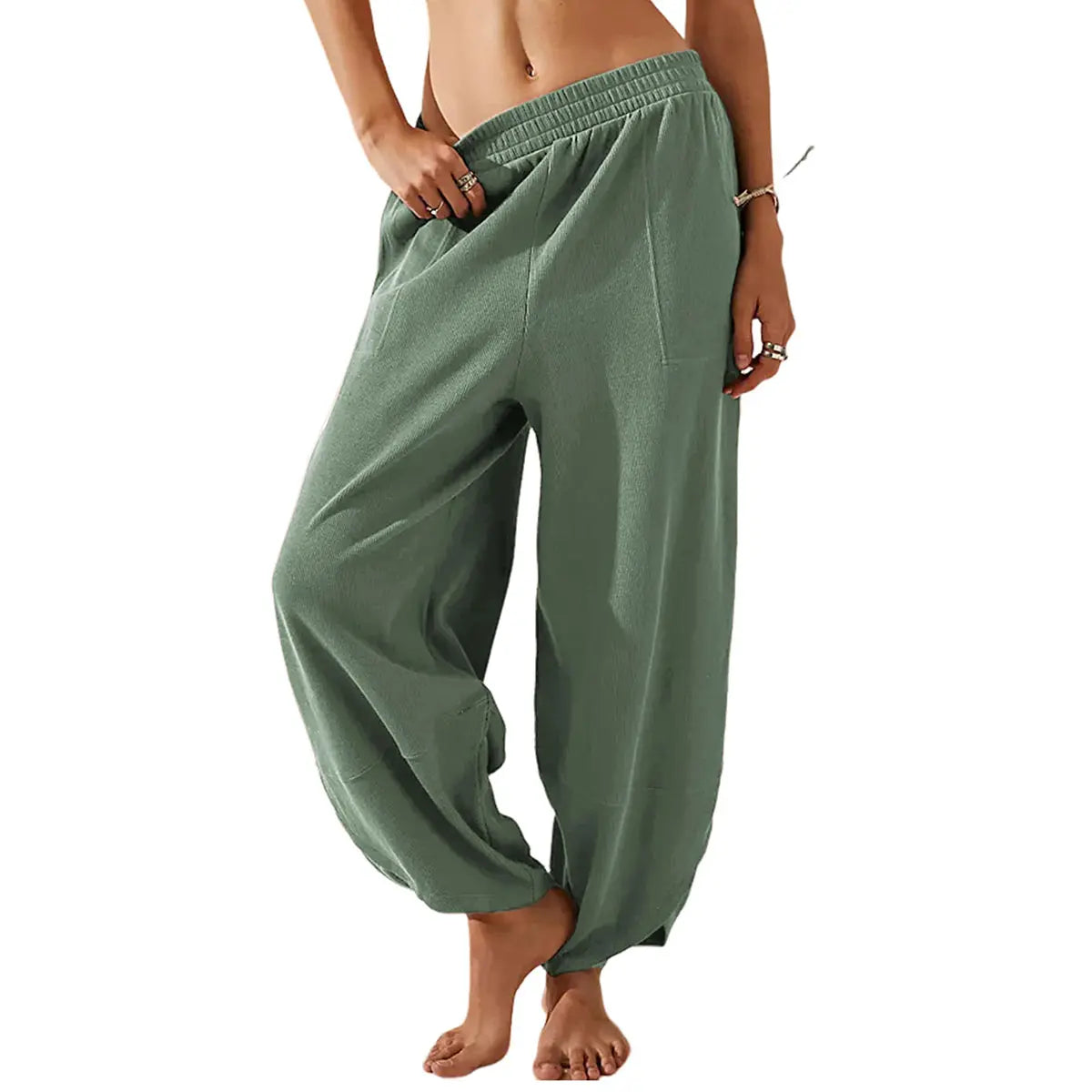 UANEO SummerVibes Women's Baggy Wideleg Pants Casual Elastic Waisted Palazzo Harem Pants with Pockets
