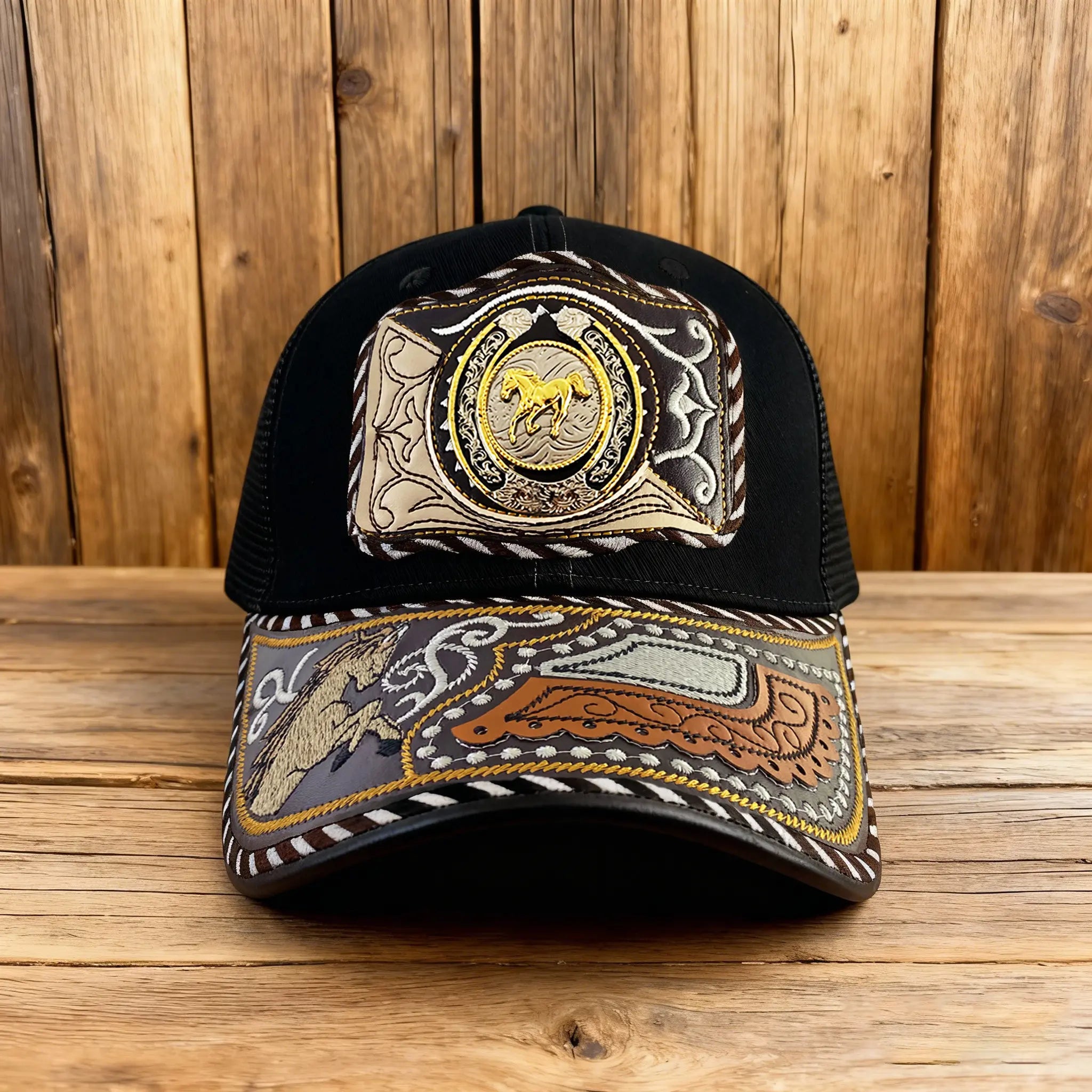 Western Trucker Hat für Herren Damen Vintage Cowboy Country Hüte mit Hufeisen-Stickerei & Snapback Passform für Western-Outfit