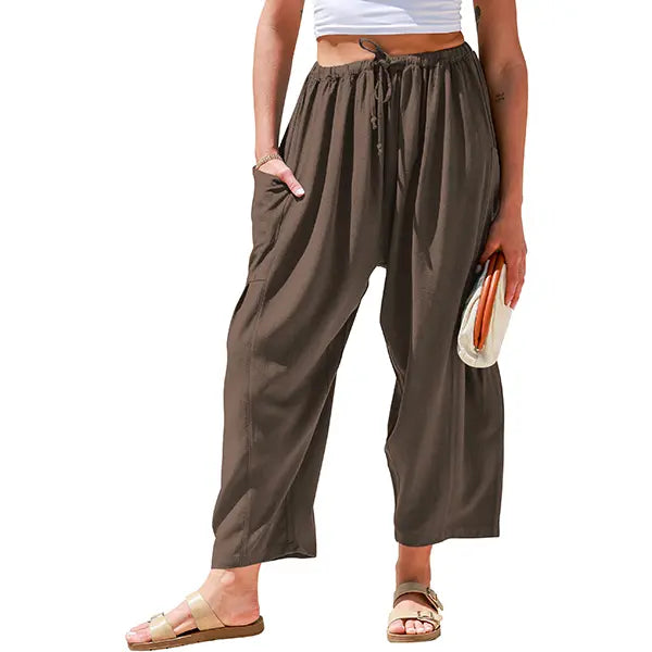 TARES Womens Linen Blend Wide Leg Pants Oversize Casual Loose Fit Beach Palazzo Harem Pants with Pockets Vacation summer outfits Womenswear
