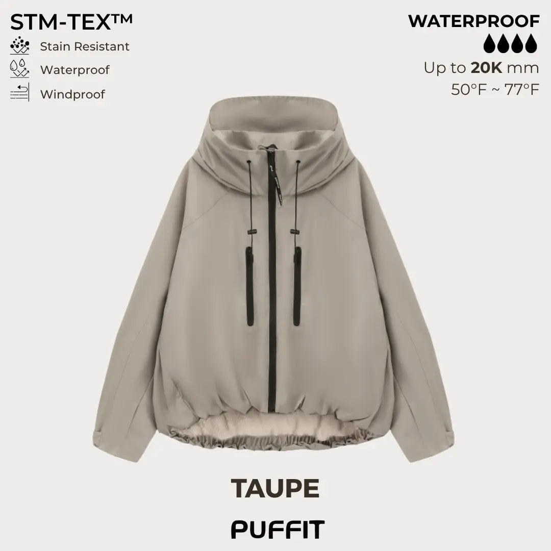 PUFFITER Short One-Size Rain Jacket With Pleated Hem,Hooded Jacket,Waterproof Jacket,Women Jacket,Wide-Brim Hood,Adjustable Cuffs,Zips,Outdoor Sport,Jacket,Statements,Windbreaker,Spring,Dog Walking,School Running,Football Mum,Stylish
