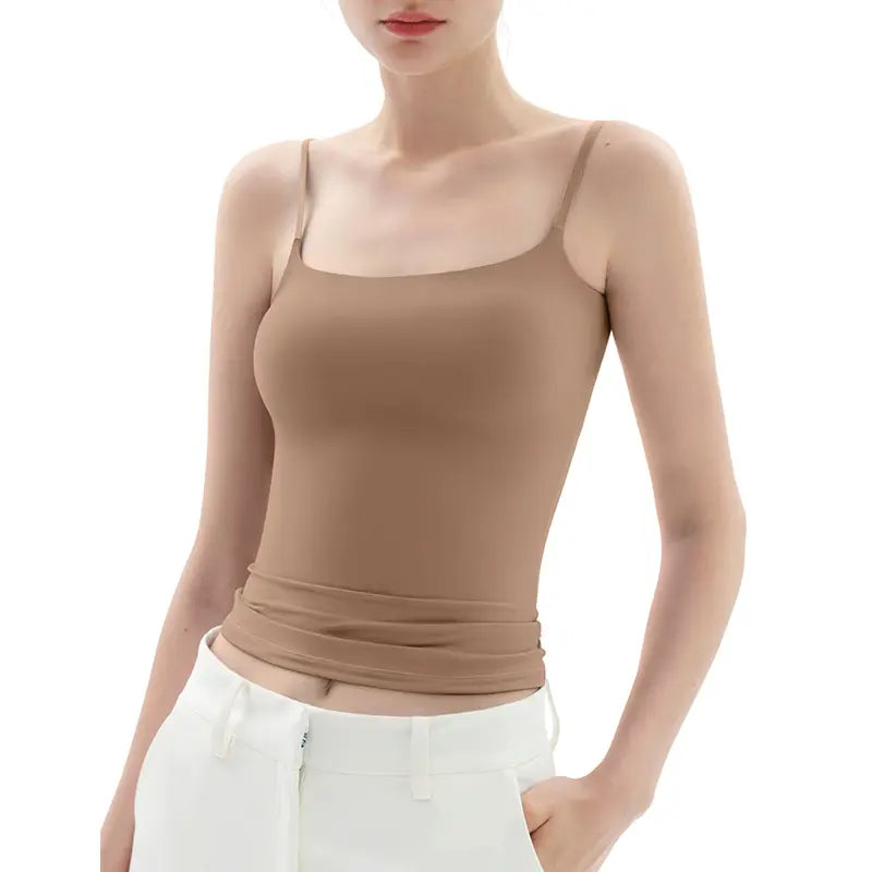 Spaghetti Strap Tank Top, Double Layer Not See-Through Cami, Buttery Soft Stretchy Top, Minimal Chic Essential summerwins