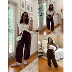 UANEO SummerVibes Women's Baggy Wideleg Pants Casual Elastic Waisted Palazzo Harem Pants with Pockets