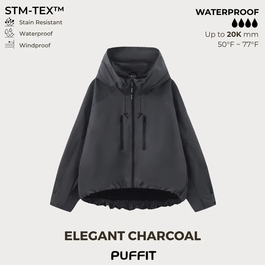 PUFFITER Short One-Size Rain Jacket With Pleated Hem,Hooded Jacket,Waterproof Jacket,Women Jacket,Wide-Brim Hood,Adjustable Cuffs,Zips,Outdoor Sport,Jacket,Statements,Windbreaker,Spring,Dog Walking,School Running,Football Mum,Stylish
