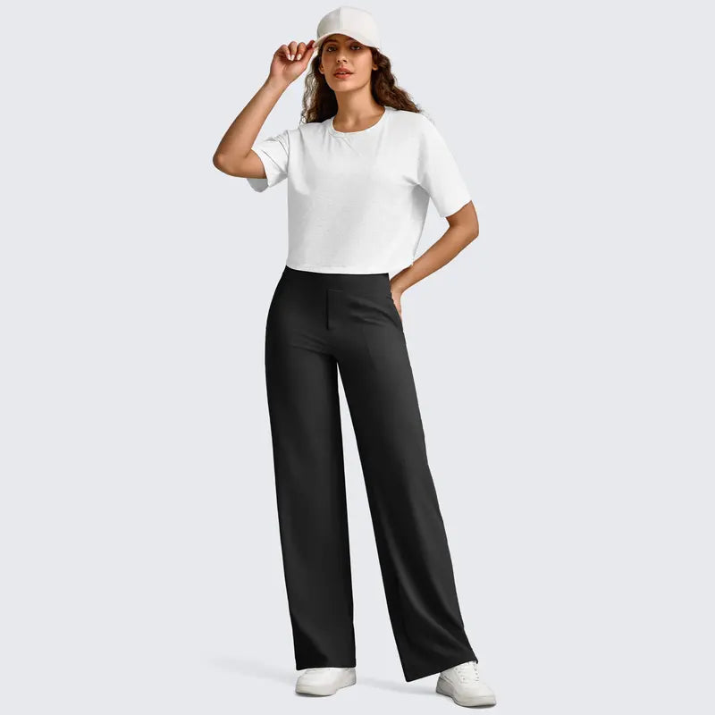 FreeG4 Loose High-Waist Business Casual Pants Yoga Pants Women Wide Leg Pants with Pockets Comfortable Athletic Sweatpants