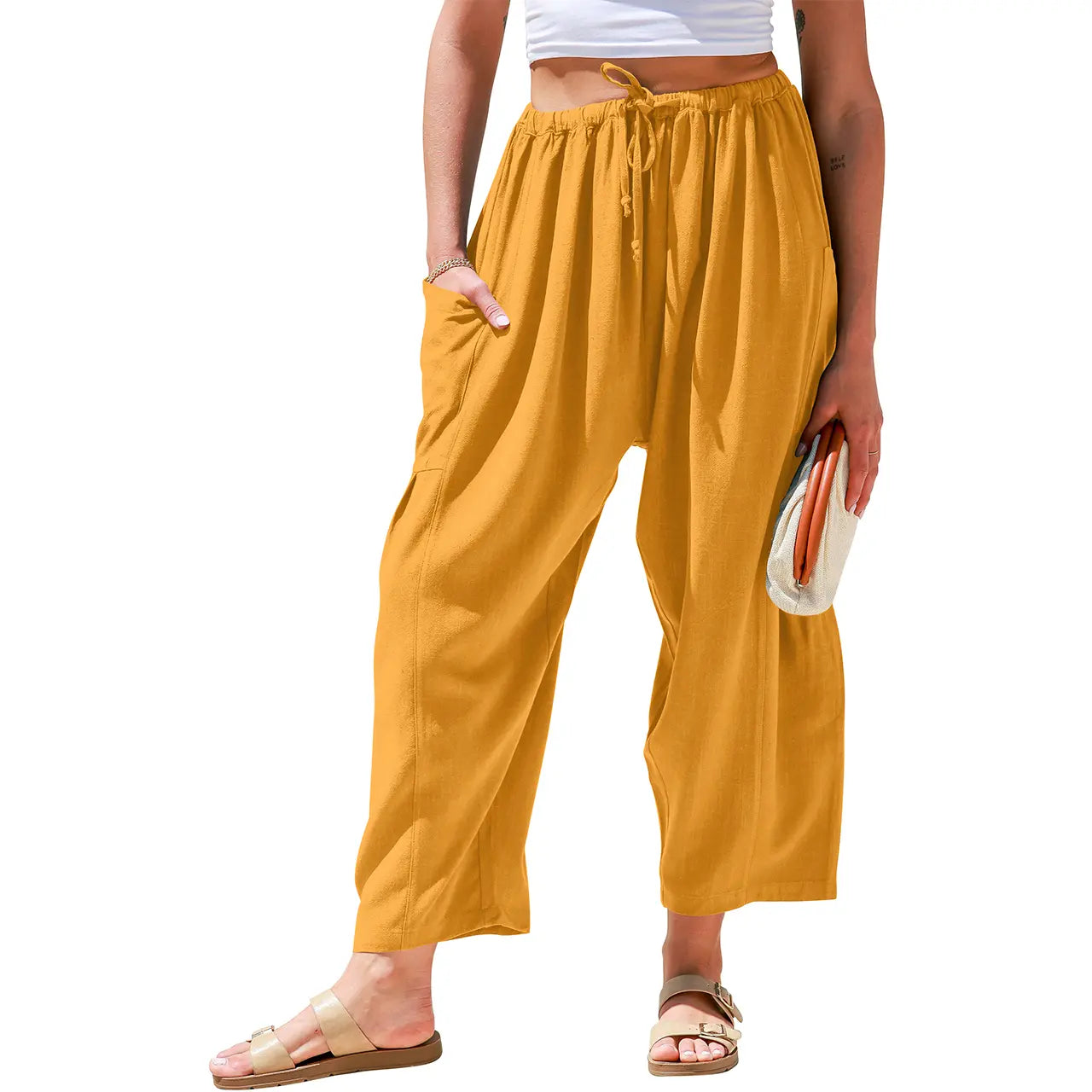 TARES Womens Linen Blend Wide Leg Pants Oversize Casual Loose Fit Beach Palazzo Harem Pants with Pockets Vacation summer outfits Womenswear