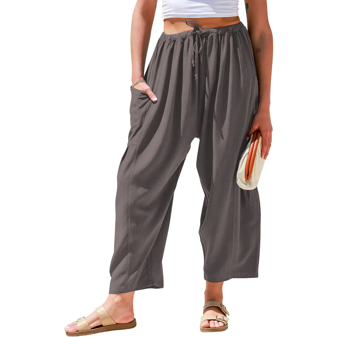 TARES Womens Linen Blend Wide Leg Pants Oversize Casual Loose Fit Beach Palazzo Harem Pants with Pockets Vacation summer outfits Womenswear
