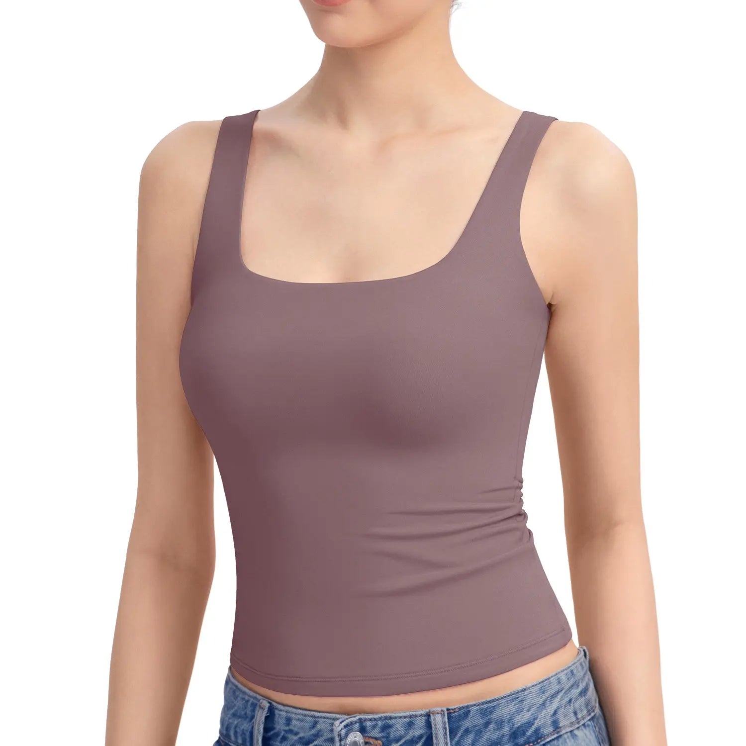 Women's Square Neck Tank Top, Wide Strap Buttery Soft Cami, Double Layer Stretchy Top, Comfortable Everyday Essential summerwins