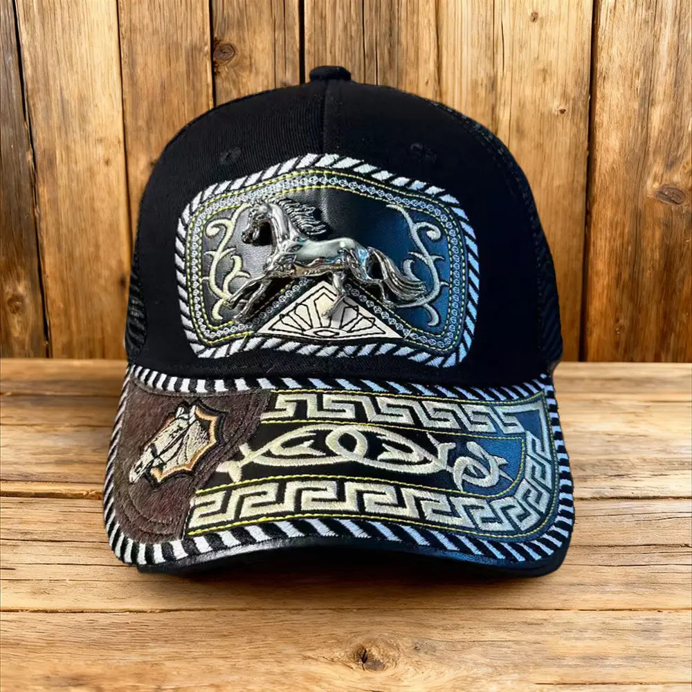 Western Trucker Hat für Herren Damen Vintage Cowboy Country Hüte mit Hufeisen-Stickerei & Snapback Passform für Western-Outfit