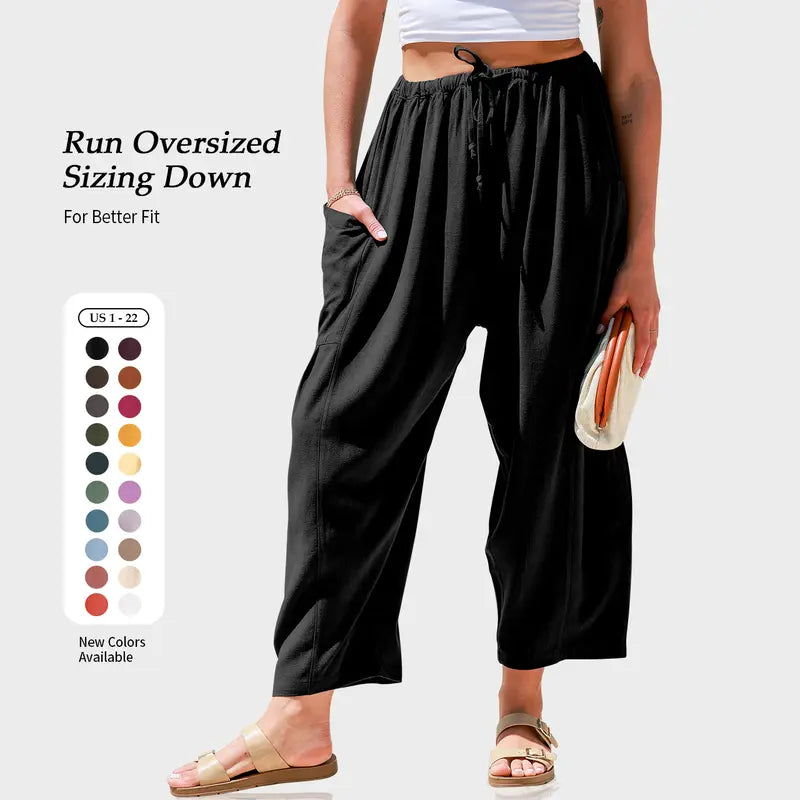 TARES Womens Linen Blend Wide Leg Pants Oversize Casual Loose Fit Beach Palazzo Harem Pants with Pockets Vacation summer outfits Womenswear