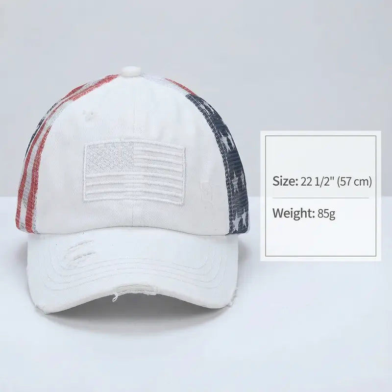 C.C Patriotic Adjustable Women’s Baseball Cap Cotton Brushed Embroidered Hat with Criss-Cross Elastic Band American Flag Mesh Back Durable Accessory Fit Perfect for Memorial day and July 4th