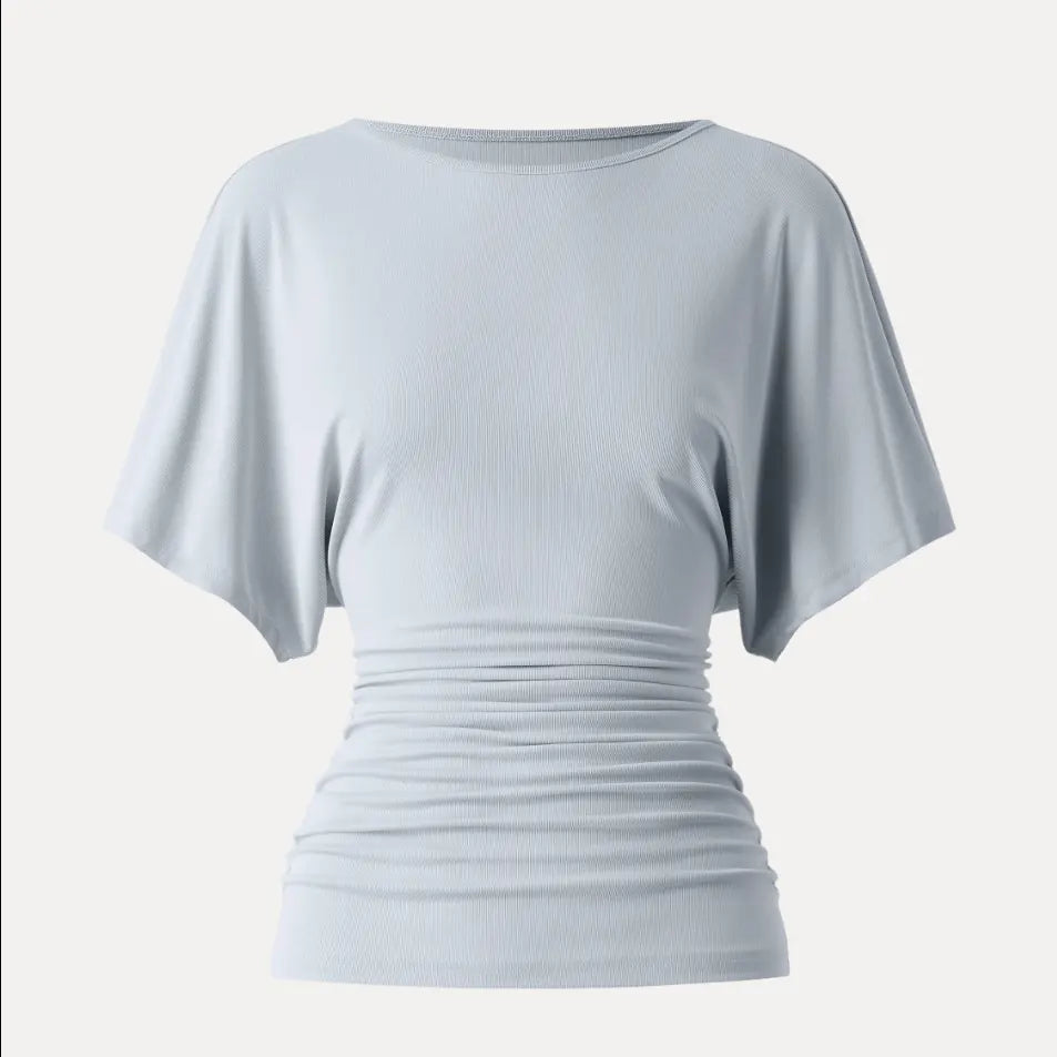 OGL Effortless Boatneck Batwing Sleeve Side Ruched Top - Stylish & Comfortable Women's Fashion baju kelawar outfit Quiet Luxury Essential cute spring clothes women's summer tops tiktokshopmemorialday summerwins