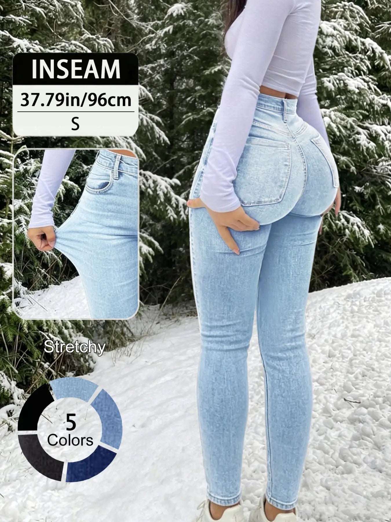 Elegant High Waist Long Skinny Denim Jeans for Women, High Rise Jeans, Womenswear, Versatile Four Seasons Wear, Slimming Fit, Stylish Chic Casual Pants, Trouser, Basic, Denim Skinnies, Light Wash Jeans
