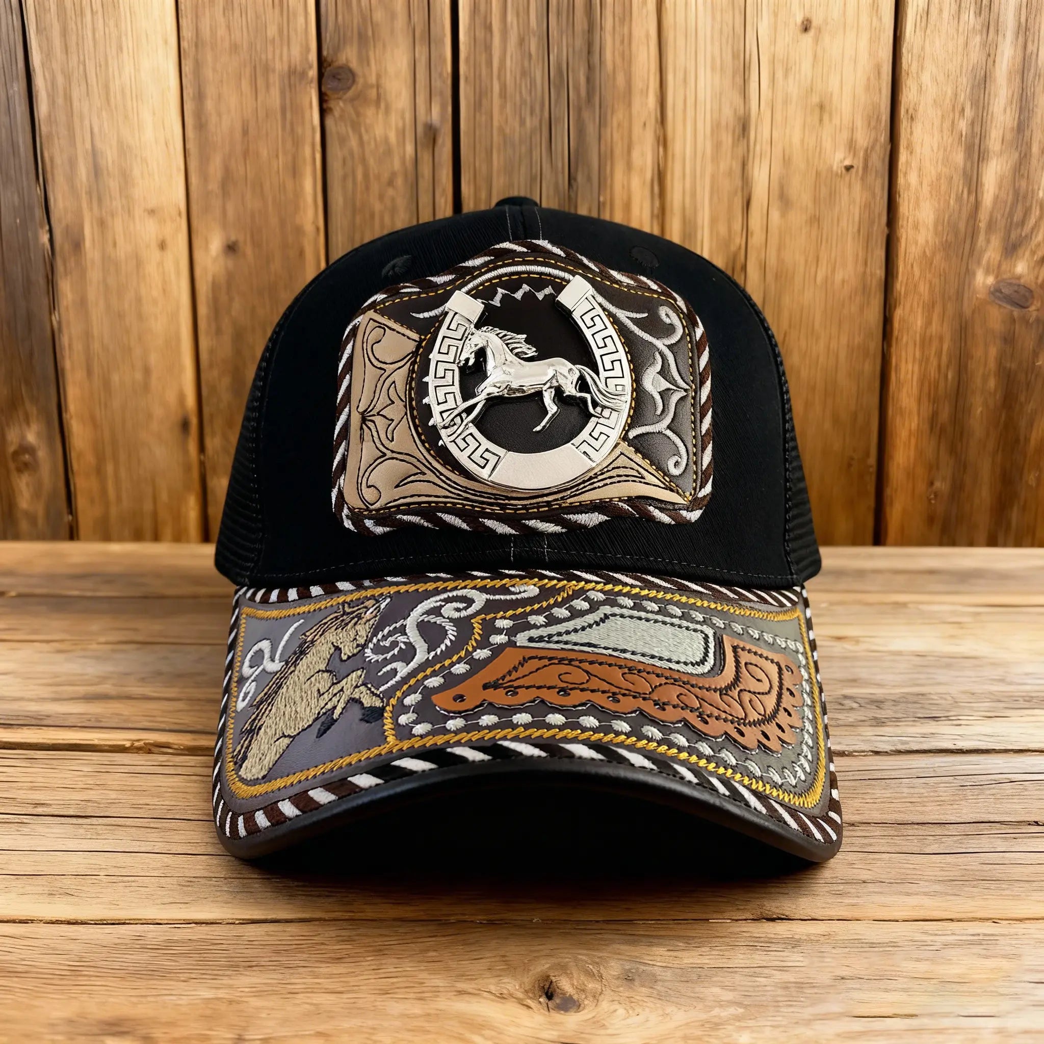 Western Trucker Hat für Herren Damen Vintage Cowboy Country Hüte mit Hufeisen-Stickerei & Snapback Passform für Western-Outfit