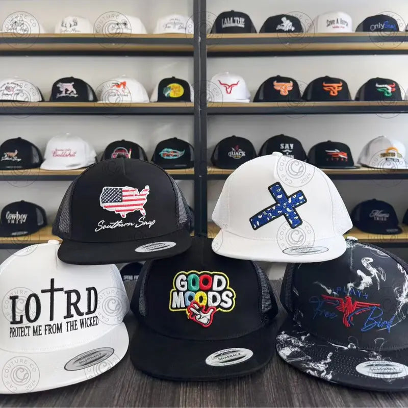 Mystery Hat Box - Five Randomly Picked Flat Brim Trucker Hats - Mystery Birthday Gift, Friend Gift, Mystery Box Challenge