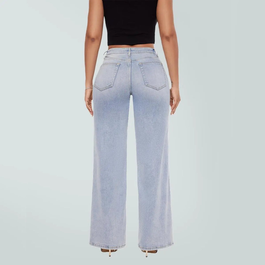 Magic SOONE Mid-low Rise Baggy Jeans Stretchy Wide Leg for Women Distressed Pants Womenswear Bottom 8001 Lady Basic Minimalist Comfortable Denim Tummy Control Curve Hugging Plus Size Regular Size BBL Spring Fashion Daily Outfits