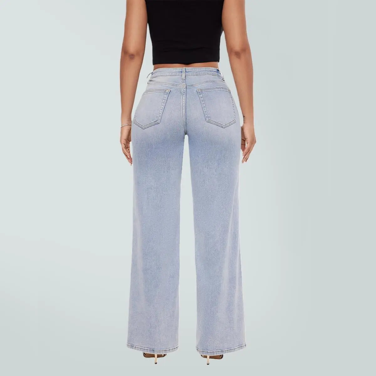 Magic SOONE Mid-low Rise Baggy Jeans Stretchy Wide Leg for Women Distressed Pants Womenswear Bottom 8001 Lady Basic Minimalist Comfortable Denim Tummy Control Curve Hugging Plus Size Regular Size BBL Spring Fashion Daily Outfits
