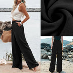 Tanming Womens Cotton Linen Pants Casual Button Up High Waisted Wide Leg Trousers Minimalist Basic Breathable Fabric Casual Loose Comfy Summer Beach Trousers,summerwins