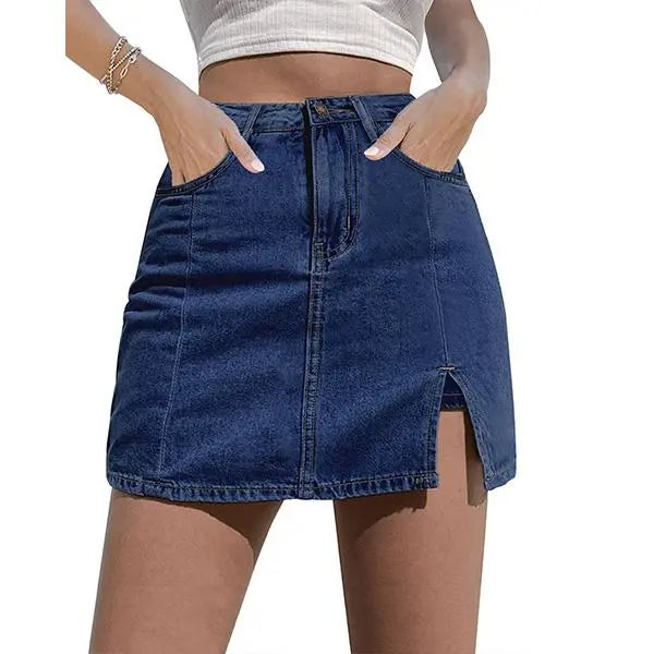 luvamia Skorts Skirts for Women Denim Mini Casual Oversize Skirt Side Slit with High Waisted Jean Shorts Stretchy