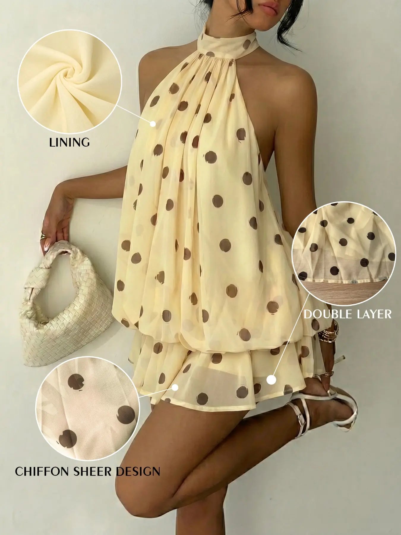 Women's Summer Fashion Party Halter Neck Tie Back Mini Dress, Slim-Fitting Casual Chic Elegant Short Sleeveless Dress for Home Outdoor City Style Elegant Dresses