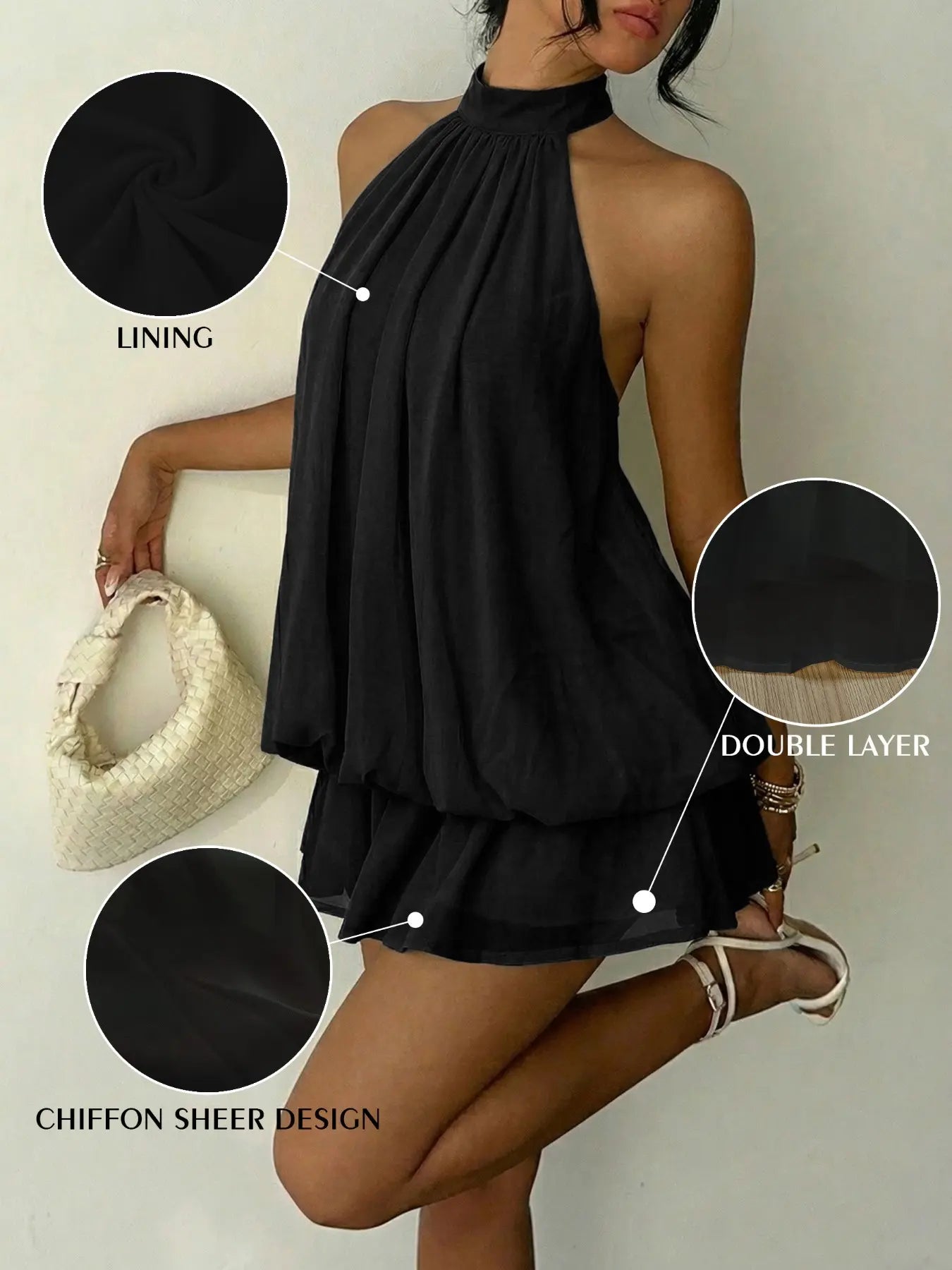 Women's Summer Fashion Party Halter Neck Tie Back Mini Dress, Slim-Fitting Casual Chic Elegant Short Sleeveless Dress for Home Outdoor City Style Elegant Dresses