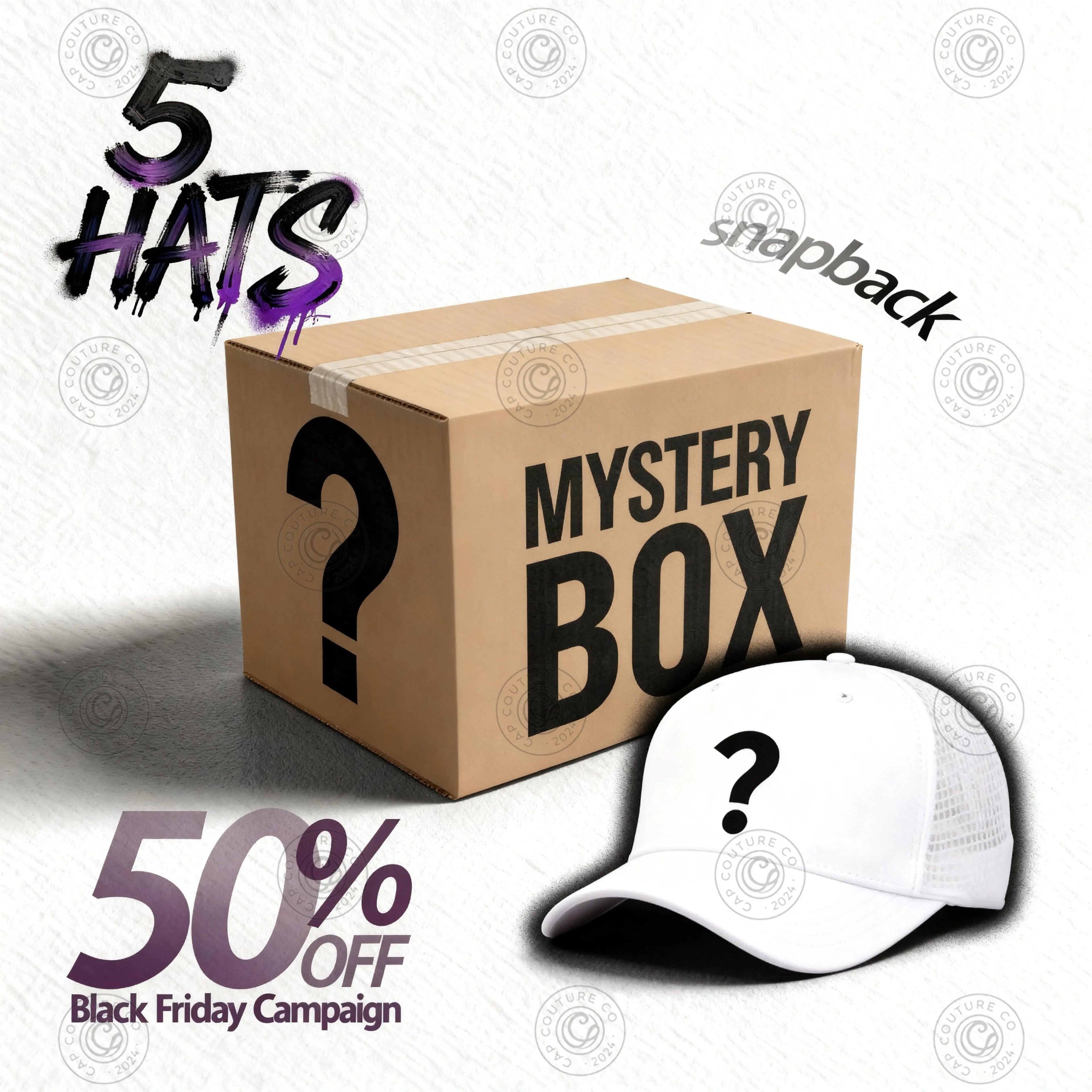 Mystery-Hutbox – Fünf zufällig ausgewählte Flat-Brim-Trucker-Hüte – Überraschungs-Geburtstagsgeschenk, Freundschaftsgeschenk, Mystery-Box-Challenge