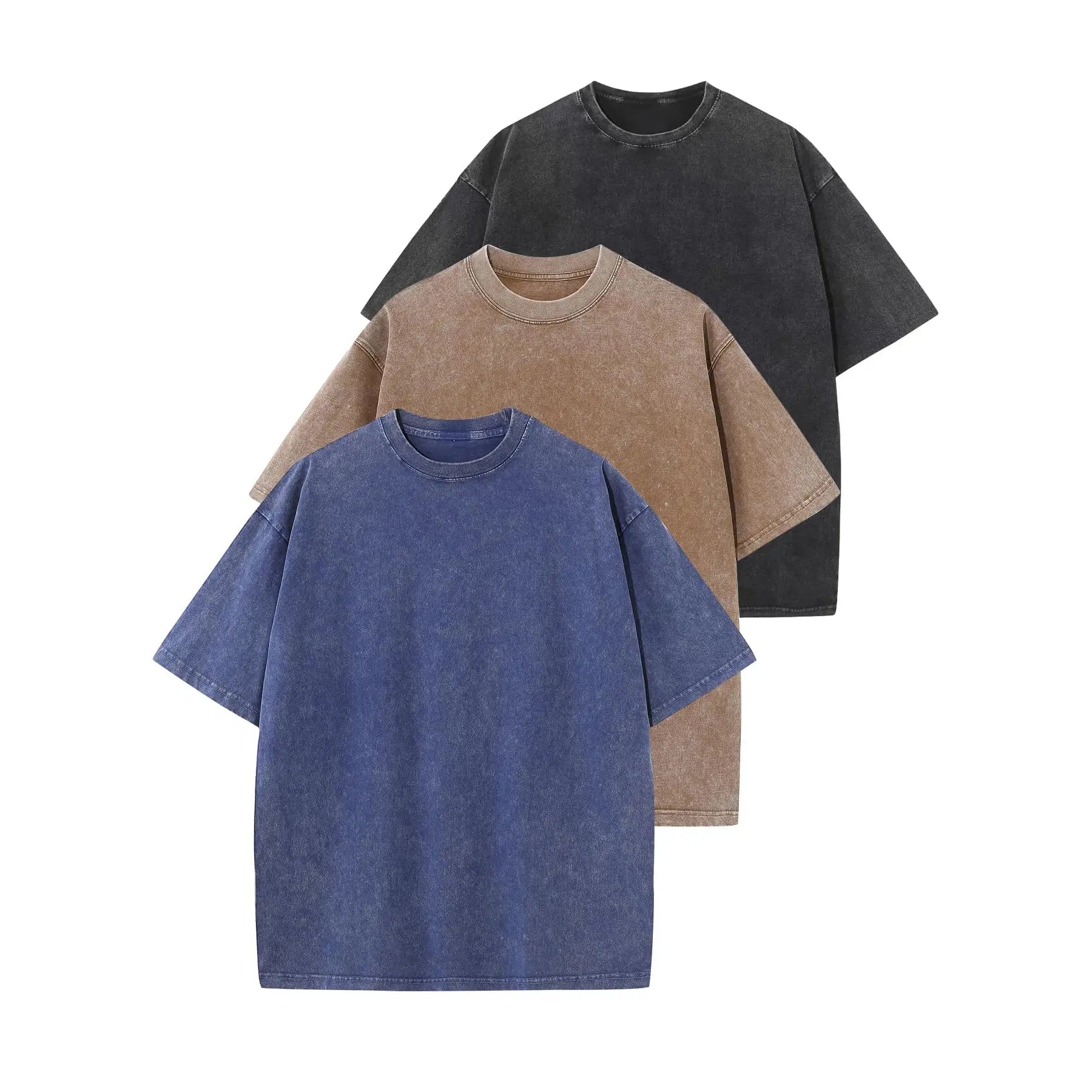 MoonYi 3 Pack Women's Oversized T Shirts Acid Wash Cotton Crew Neck Half Short Sleeve Summer Unisex Tees Casual Loose Fit Solid Streetwear Comfortable Tops Basic Womenswear Plain Tshirt