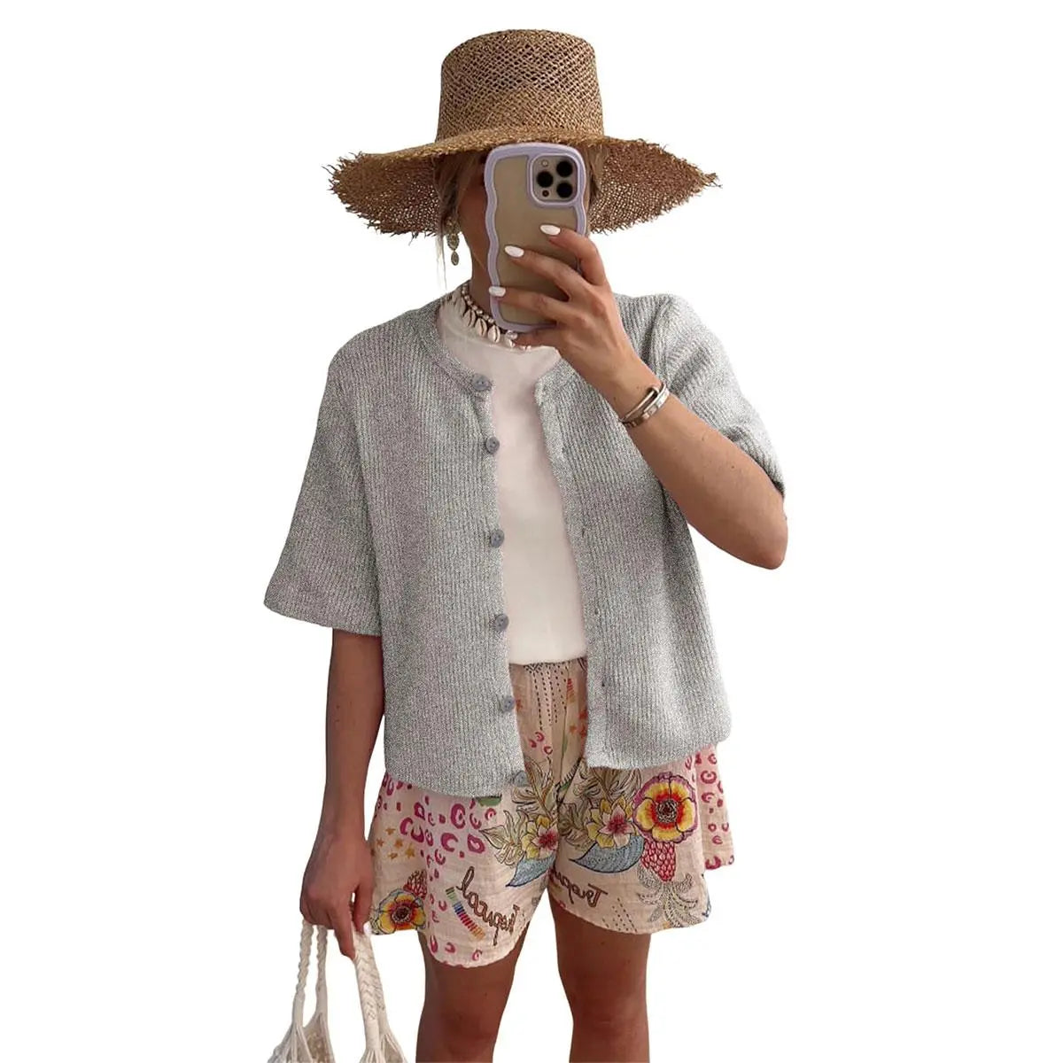 Tanming Women's Short Sleeve Cardigan Sweater - Crew Neck, Soft Ribbed Knitting Fabric, Button-Down, Fitted, Lightweight Breathable Clothes for Casual Office, Spring Summer Layering Cover Up (Women's Tops) #SpringStatements