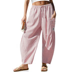 【SS26 Collection】Womens Wide Leg Gingham Striped Plaid Pants Casual Barrel Loose Drawstring Low Waist Palazzo Harem Pants with Pockets