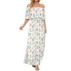 Women's Plus Size Off The Shoulder Dress Wedding Guest Dress Summer Casual Long Ruffle Party Side Split Beach Maxi Dresses with Pockets