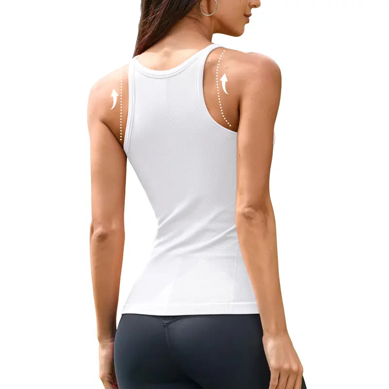 Women Workout Tank Tops with Built in Bra Basic Ribbed Tank Top Crew Neck Racerback Athletic Camisole Seamless summerwins