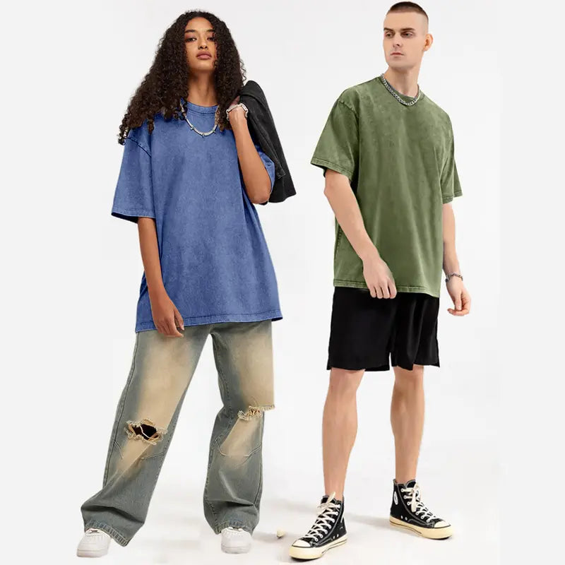 MoonYi 3 Pack Women's Oversized T Shirts Acid Wash Cotton Crew Neck Half Short Sleeve Summer Unisex Tees Casual Loose Fit Solid Streetwear Comfortable Tops Basic Womenswear Plain Tshirt
