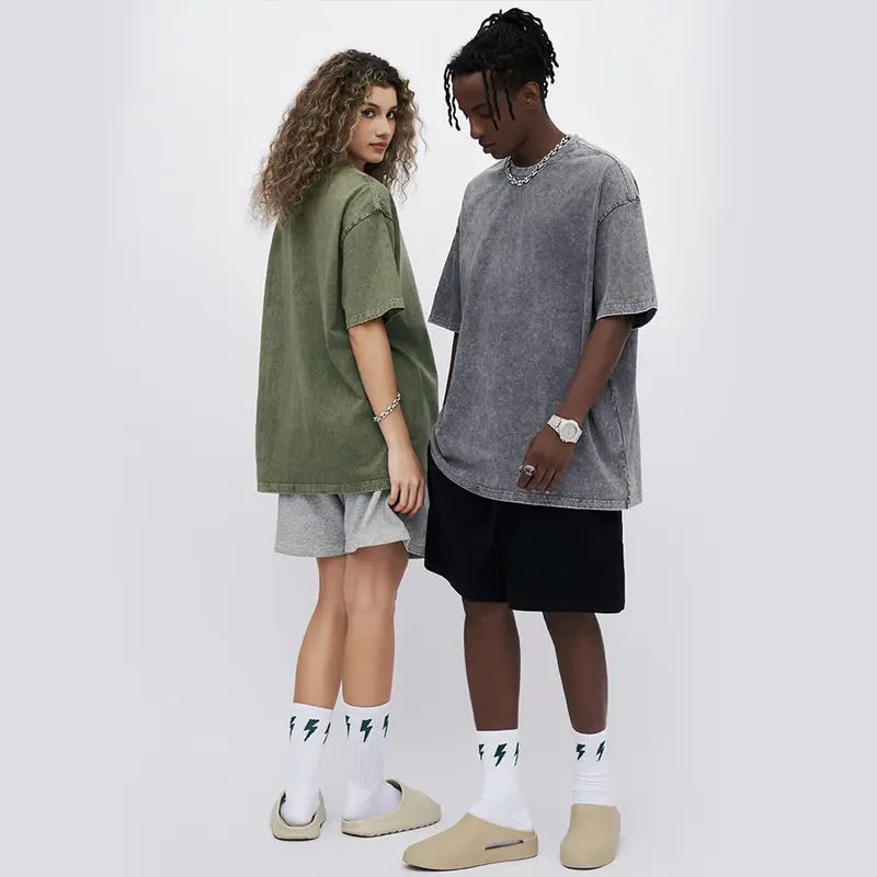 MoonYi 3 Pack Women's Oversized T Shirts Acid Wash Cotton Crew Neck Half Short Sleeve Summer Unisex Tees Casual Loose Fit Solid Streetwear Comfortable Tops Basic Womenswear Plain Tshirt