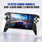X9 Retro Handheld Game Console with 5.5-inch HD IPS Eye-Protection Screen, Retro Gaming Console with TXT E-Book, Linux System, TV Output, 6200+ Games, External Gamepad, Music, 2000mAh Handheld Console
