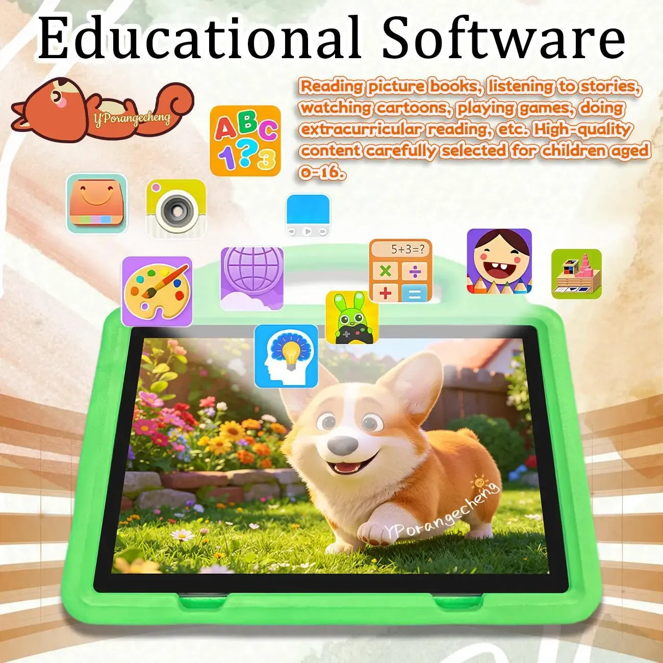 KidsTablet 10.1-inch Android children's tablet with dual cameras for vision protection, parental control for children's education tablet with WiFi