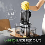 Juicer Machines, Cold Press Juicer with Wide Feed Chute, Slow Masticating Juicers for Whole Vegetables & Fruits, High Juice Yield, Easy to Clean, Large Auger, Light Silver