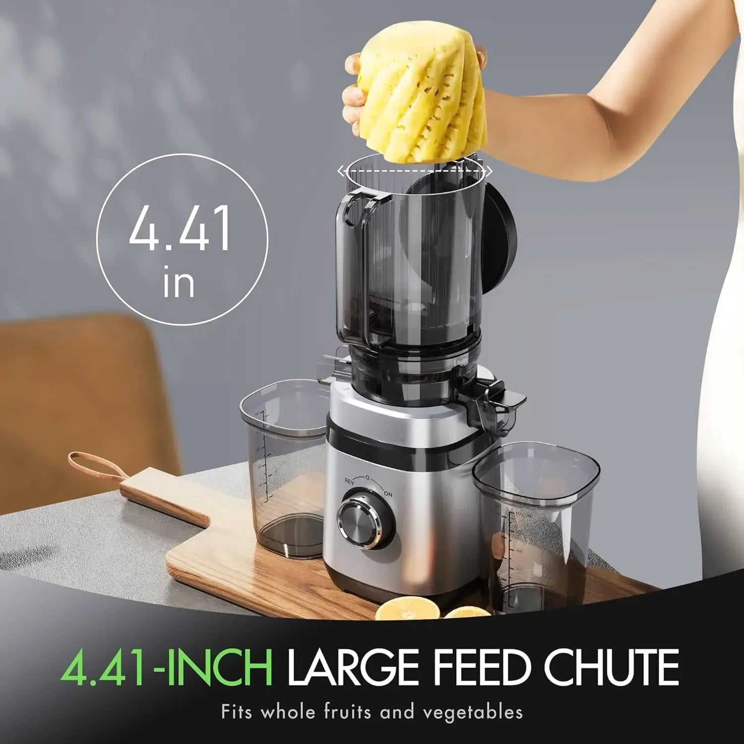 Juicer Machines, Cold Press Juicer with Wide Feed Chute, Slow Masticating Juicers for Whole Vegetables & Fruits, High Juice Yield, Easy to Clean, Large Auger, Light Silver