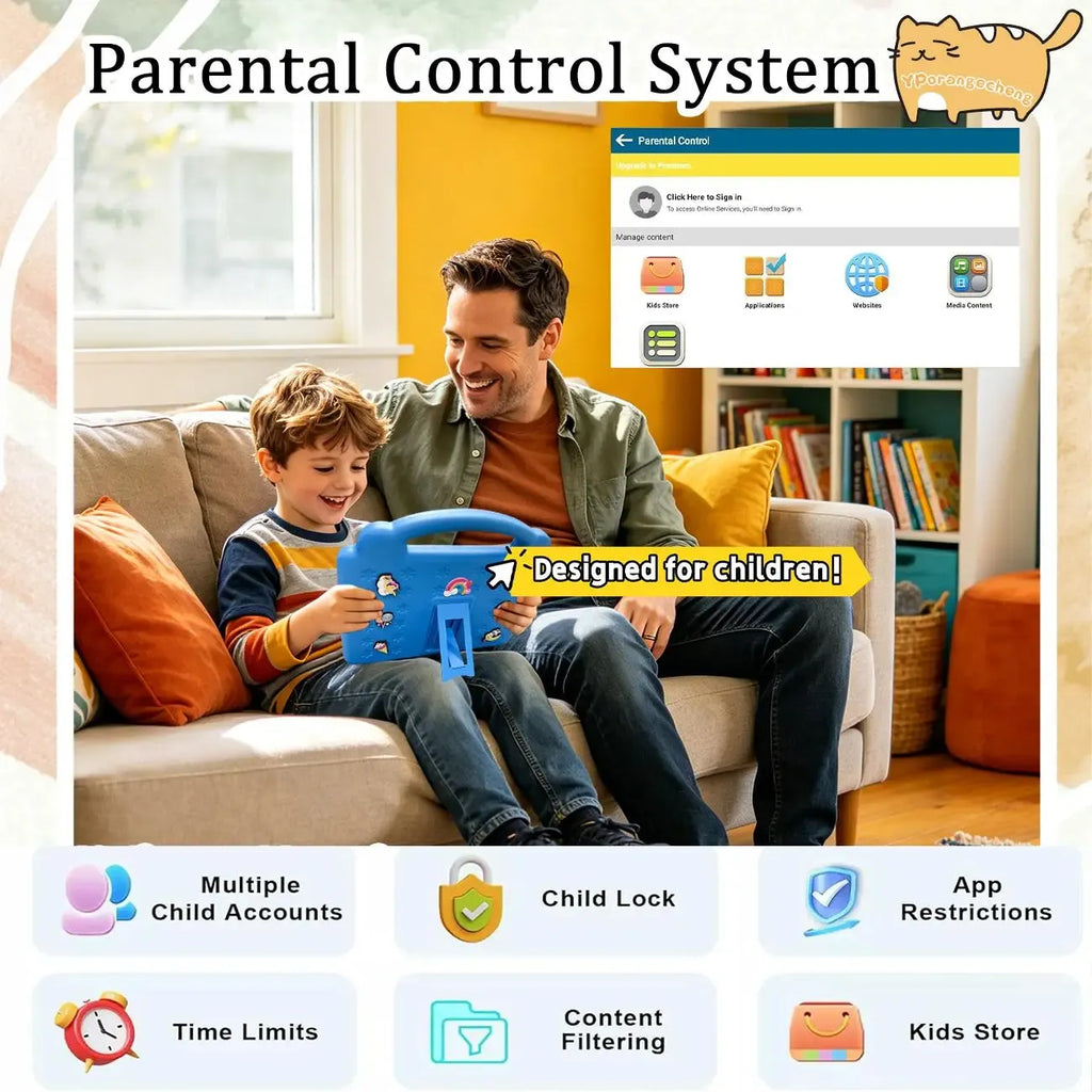 KidsTablet 10.1-inch Android children's tablet with dual cameras for vision protection, parental control for children's education tablet with WiFi