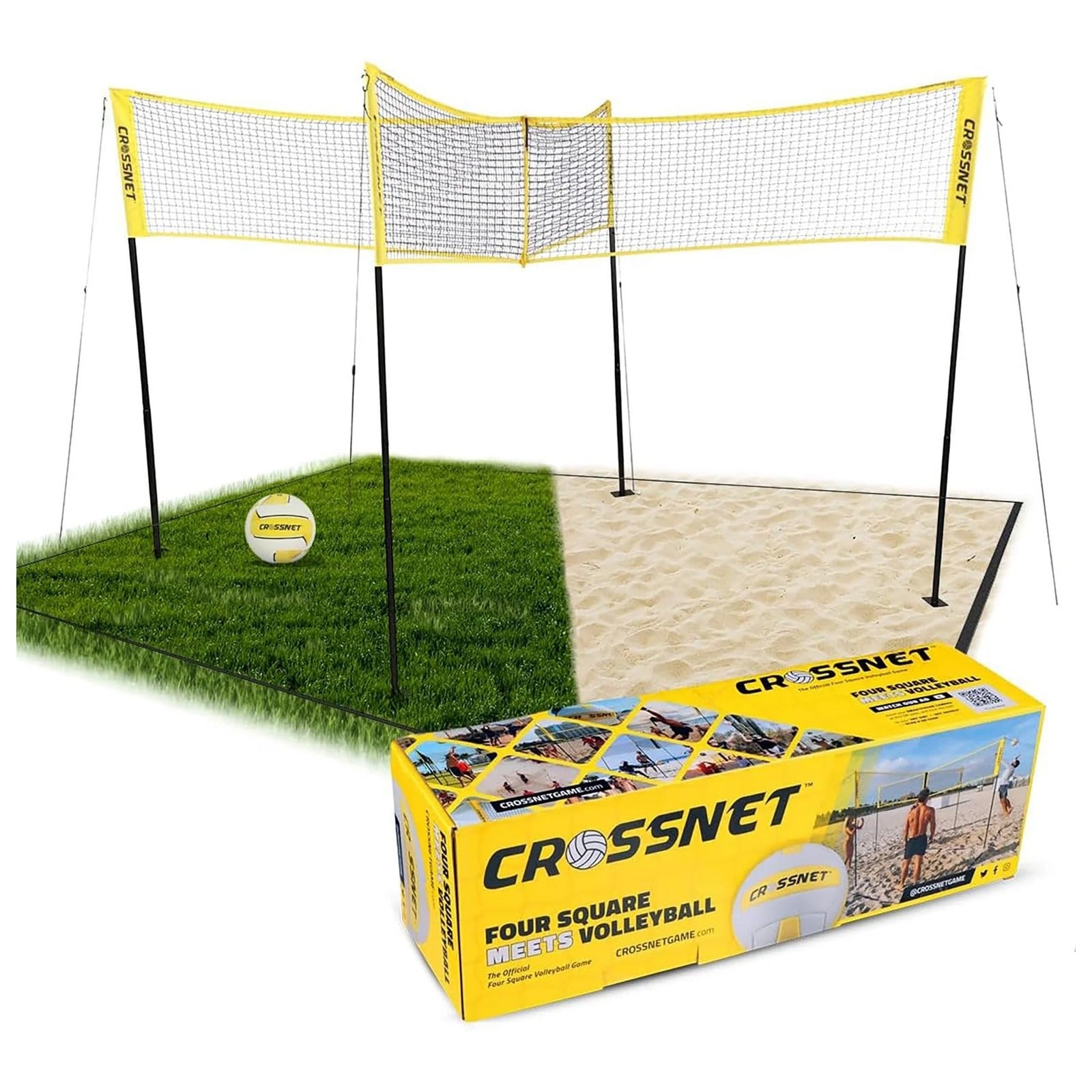 Vivere CROSSNET 4 Square Outdoor Volleyball Game Net Set with Ball