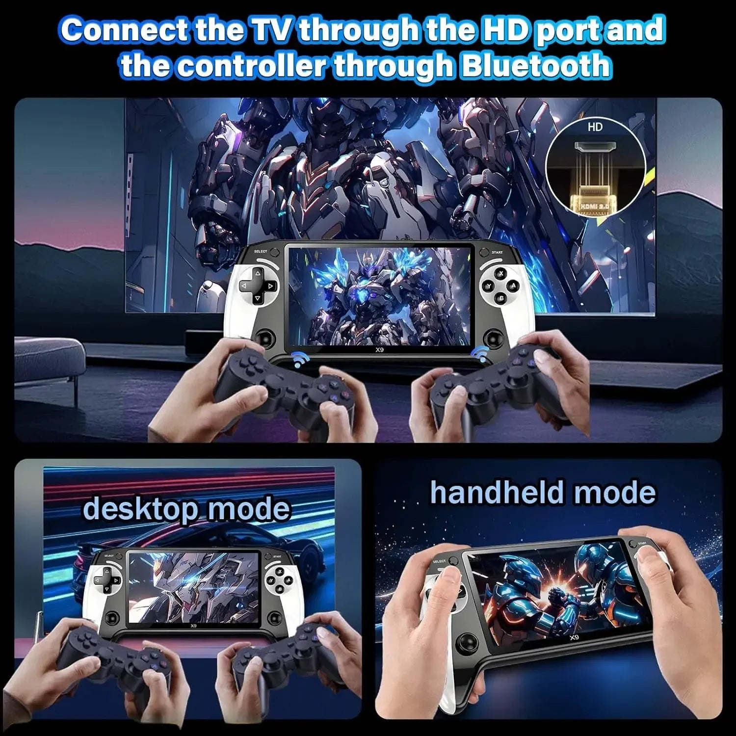 X9 Retro Handheld Game Console with 5.5-inch HD IPS Eye-Protection Screen, Retro Gaming Console with TXT E-Book, Linux System, TV Output, 6200+ Games, External Gamepad, Music, 2000mAh Handheld Console