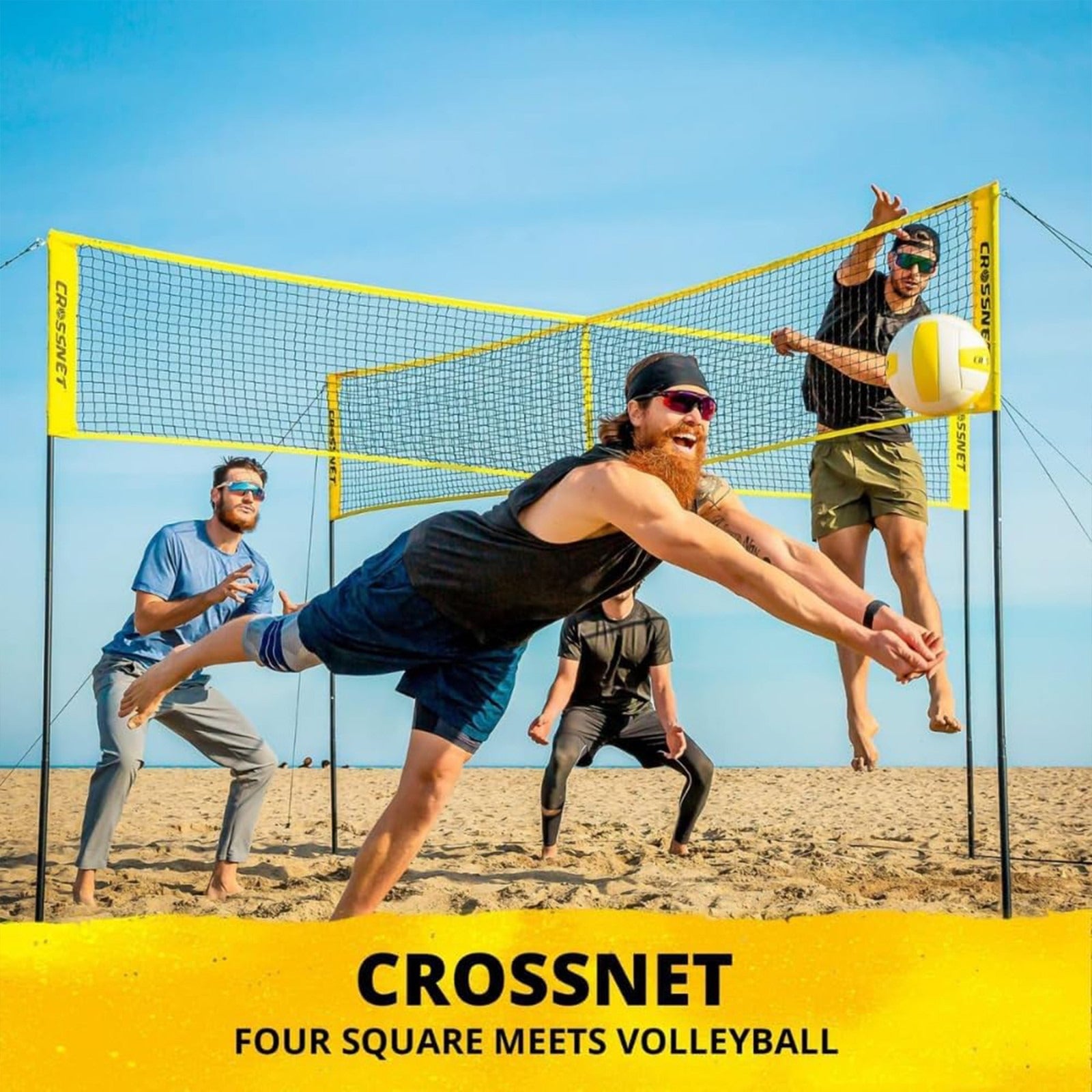 Vivere CROSSNET 4 Square Outdoor Volleyball Game Net Set with Ball