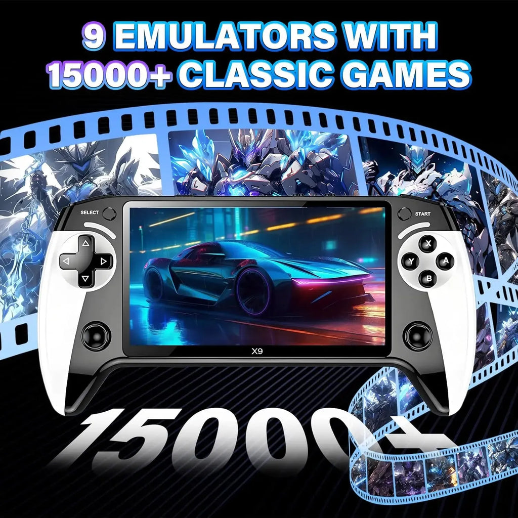 X9 Retro Handheld Game Console with 5.5-inch HD IPS Eye-Protection Screen, Retro Gaming Console with TXT E-Book, Linux System, TV Output, 6200+ Games, External Gamepad, Music, 2000mAh Handheld Console