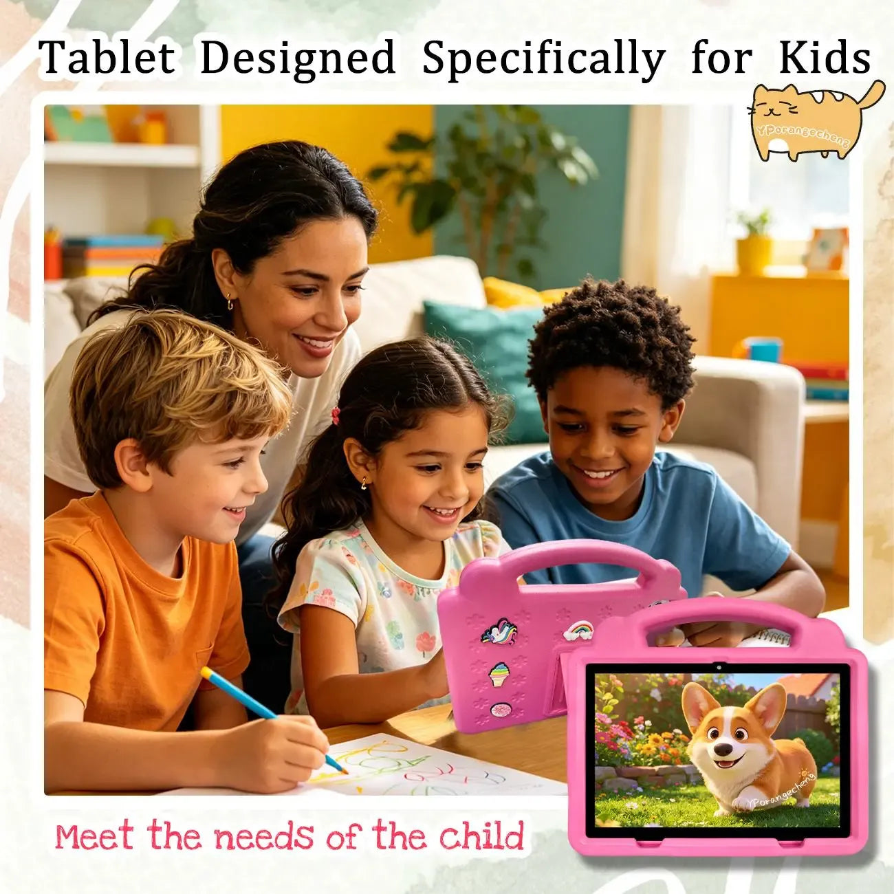 KidsTablet 10.1-inch Android children's tablet with dual cameras for vision protection, parental control for children's education tablet with WiFi