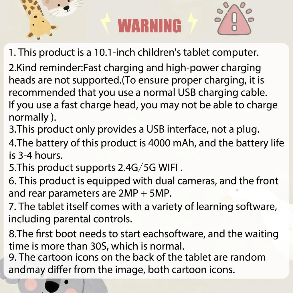 KidsTablet 10.1-inch Android children's tablet with dual cameras for vision protection, parental control for children's education tablet with WiFi